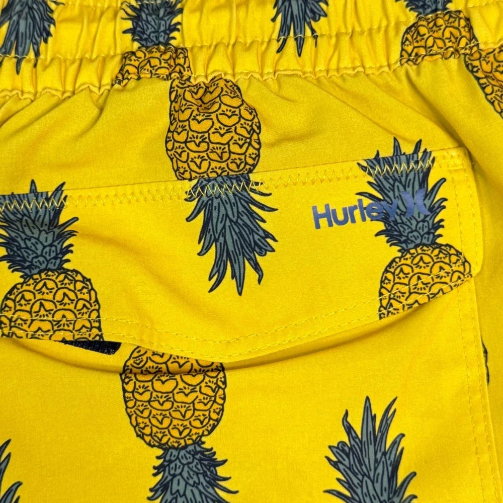 Hurley Mens Yellow Pineapple Print Board Shorts Swim Trunks Sz Medium 7in Inseam